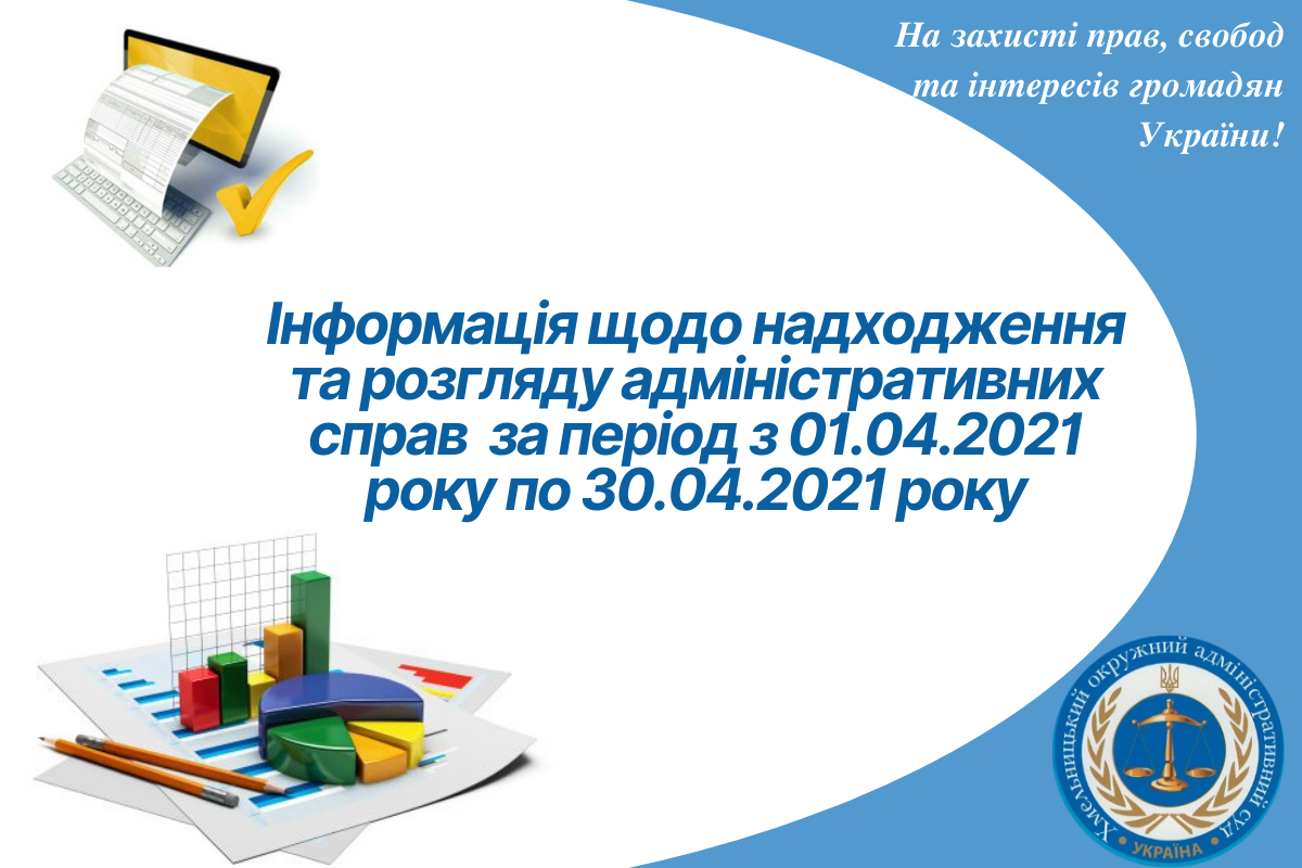 Інформація щодо надходження та розгляду адміністративних справ Хмельницьким окружним адміністративним судом за період з 01.04.2021 року по 30.04.2021 року